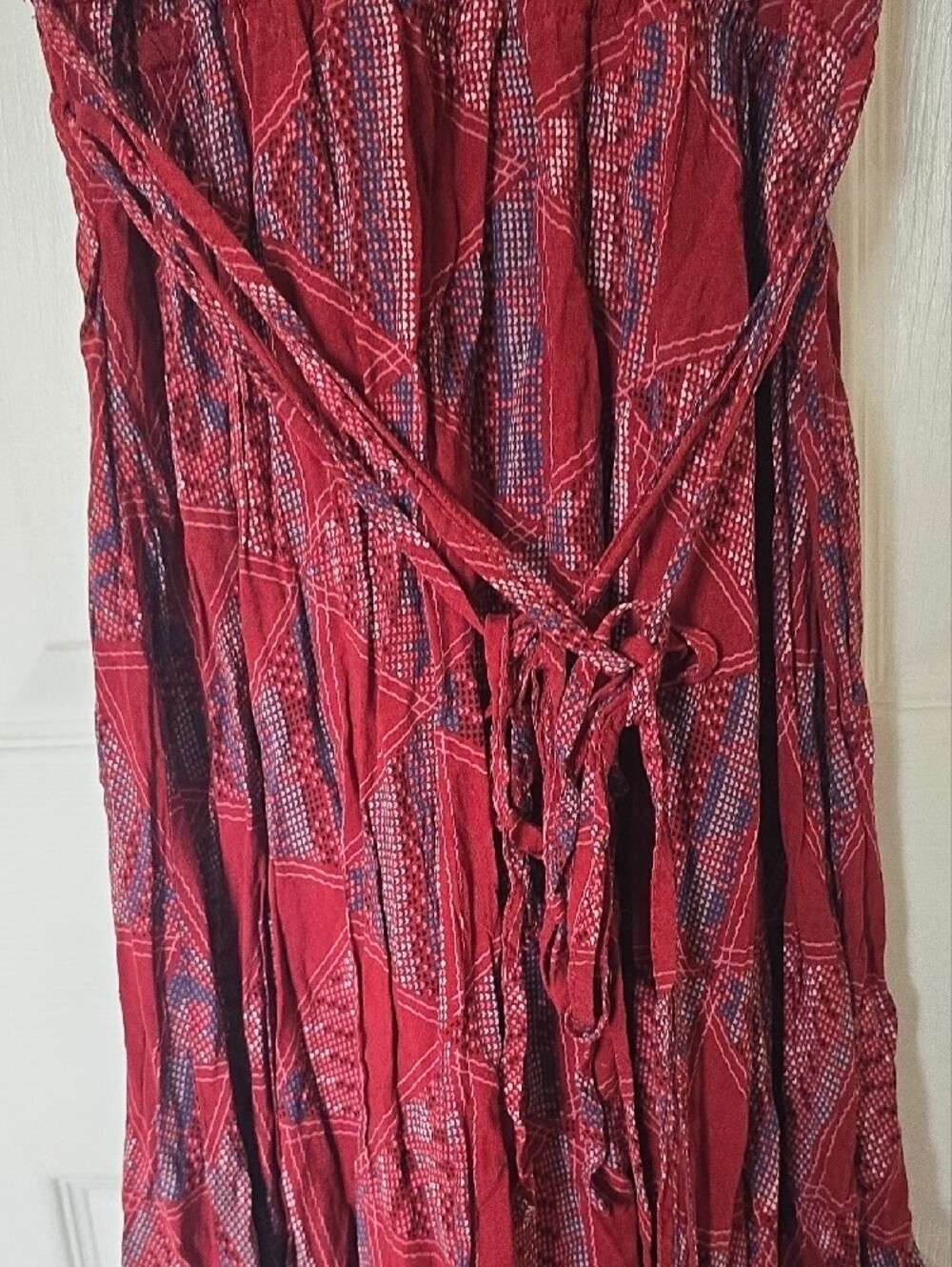 Kismet Wine Red and Navy Geometric Maxi Dress - Picture 3 of 4